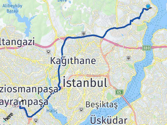 İstanbul Sarıyer Yeniköy Bayrampaşa Arası Kaç Km - Yol Haritası