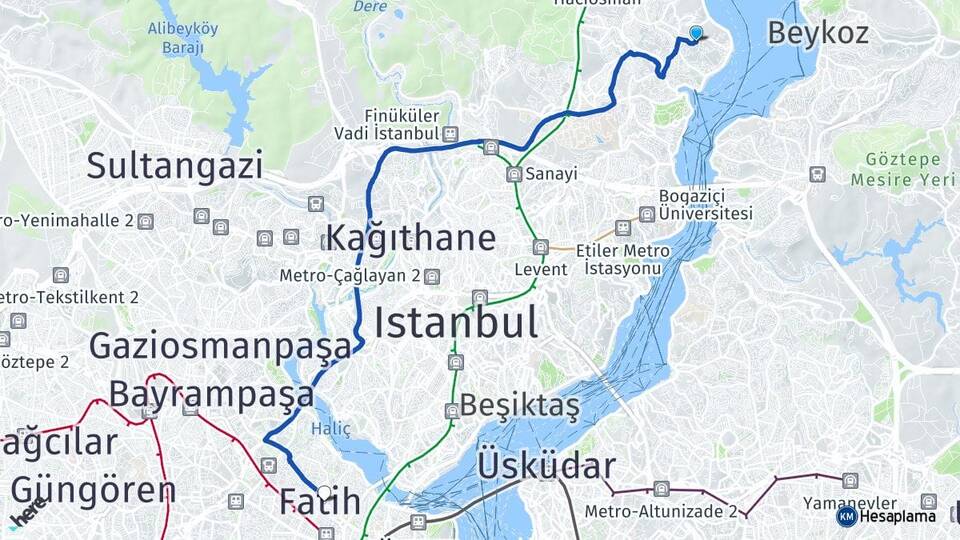 İstanbul Sarıyer Yeniköy Fatih Arası Kaç Km - Yol Haritası