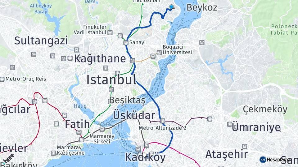 İstanbul Sarıyer Yeniköy Kadıköy Arası Kaç Km - Yol Haritası