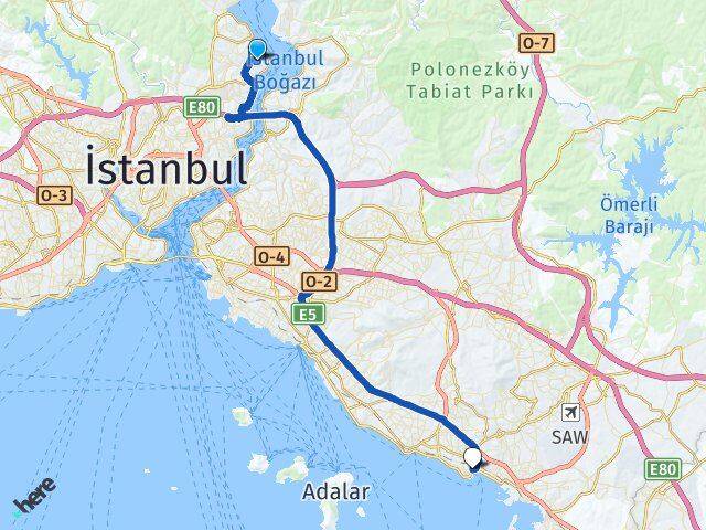 İstanbul Sarıyer Yeniköy Pendik Arası Kaç Km - Yol Haritası