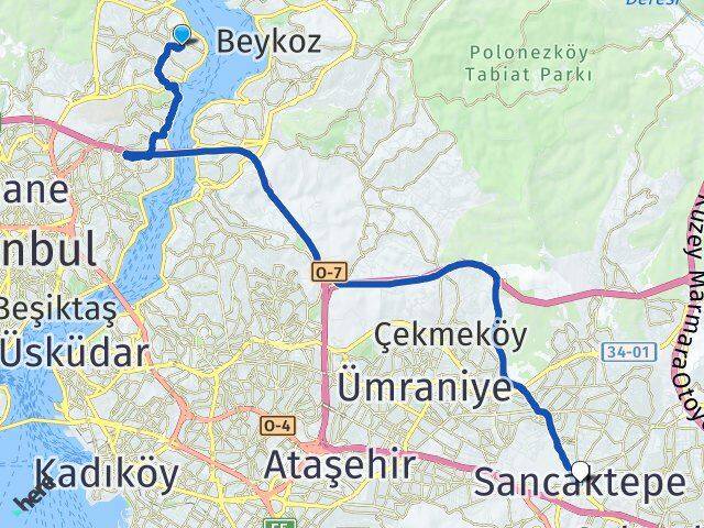 İstanbul Sarıyer Yeniköy Sancaktepe Arası Kaç Km - Yol Haritası