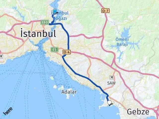 İstanbul Sarıyer Yeniköy Tuzla Arası Kaç Km - Yol Haritası