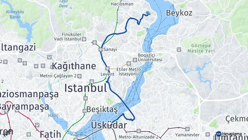 İstanbul Sarıyer Yeniköy Üsküdar Arası Kaç Km - Yol Haritası