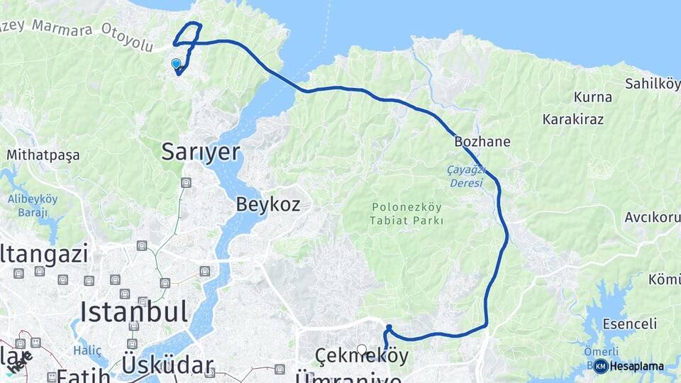 İstanbul Sarıyer Zekeriyaköy Çekmeköy Arası Kaç Km - Yol Haritası