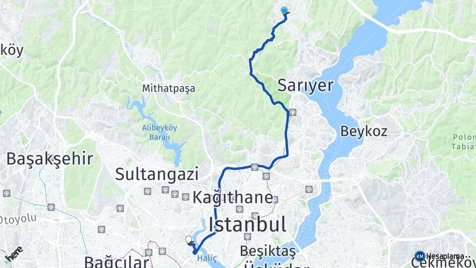İstanbul Sarıyer Zekeriyaköy Eyüpsultan Arası Kaç Km - Yol Haritası