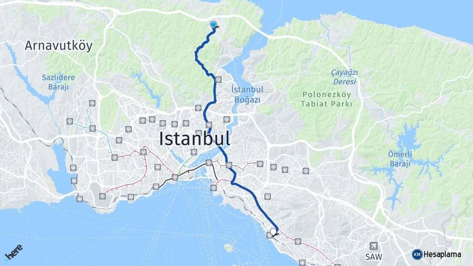 İstanbul Sarıyer Zekeriyaköy Maltepe Arası Kaç Km - Yol Haritası
