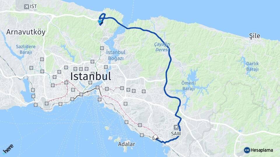 İstanbul Sarıyer Zekeriyaköy Pendik Arası Kaç Km - Yol Haritası