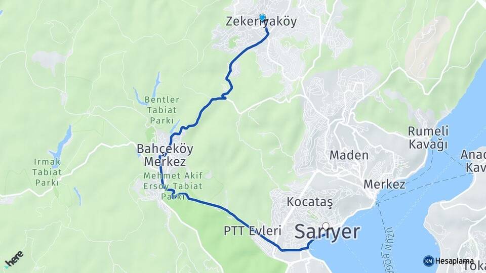 İstanbul Sarıyer Zekeriyaköy Sarıyer Arası Kaç Km - Yol Haritası