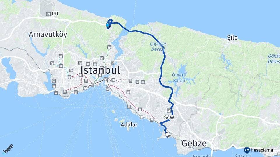İstanbul Sarıyer Zekeriyaköy Tuzla Arası Kaç Km - Yol Haritası