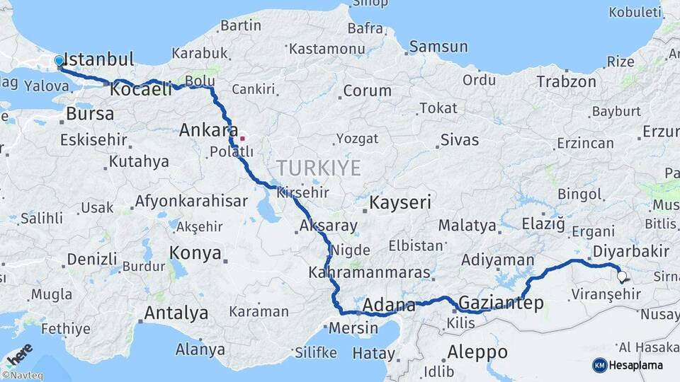 İstanbul Savur Mardin Arası Kaç Km - Yol Haritası