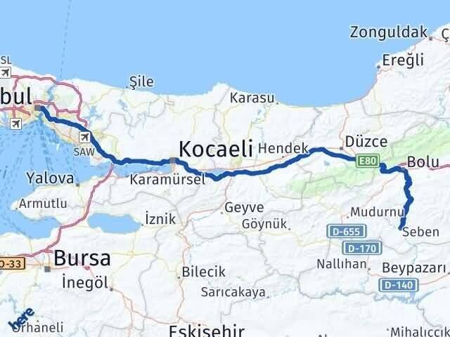 İstanbul Seben Bolu Arası Kaç Km - Yol Haritası