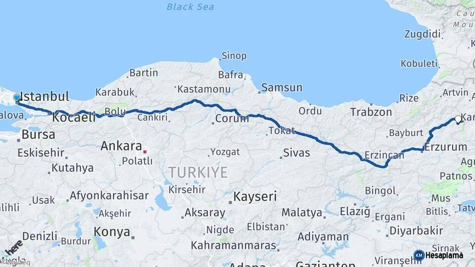İstanbul Şenkaya Erzurum Arası Kaç Km - Yol Haritası