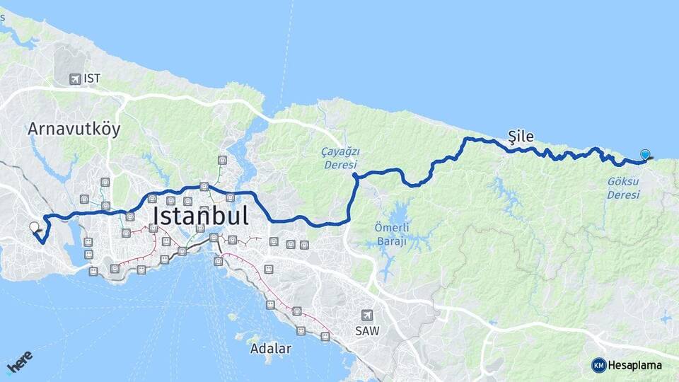 İstanbul Şile Ağva Esenyurt Arası Kaç Km - Yol Haritası