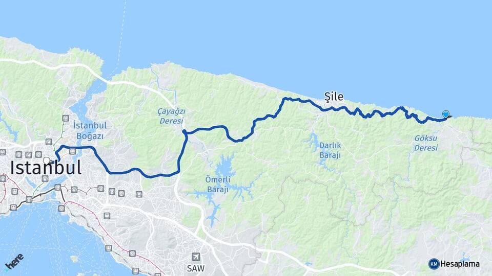 İstanbul Şile Ağva Şişli Arası Kaç Km - Yol Haritası