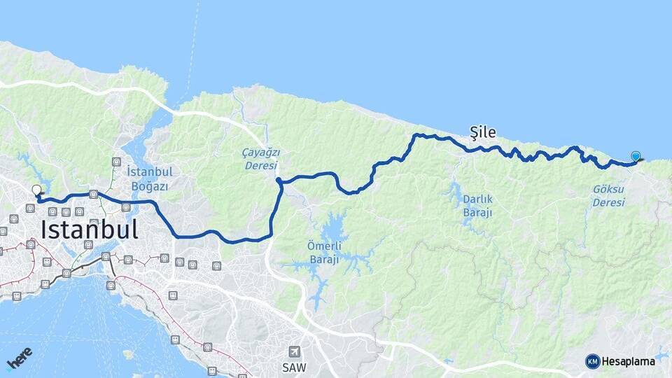 İstanbul Şile Ağva Sultangazi Arası Kaç Km - Yol Haritası