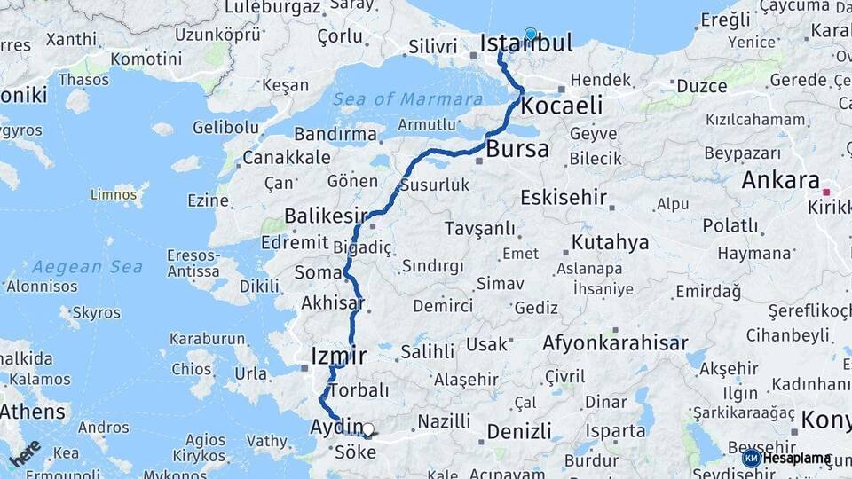 İstanbul Şile Aydın Arası Kaç Km - Yol Haritası