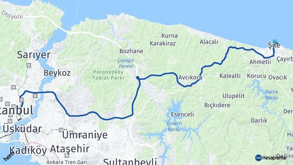 İstanbul Şile Beşiktaş Arası Kaç Km - Yol Haritası