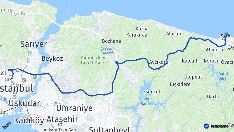 İstanbul Şile Kağıthane Arası Kaç Km - Yol Haritası