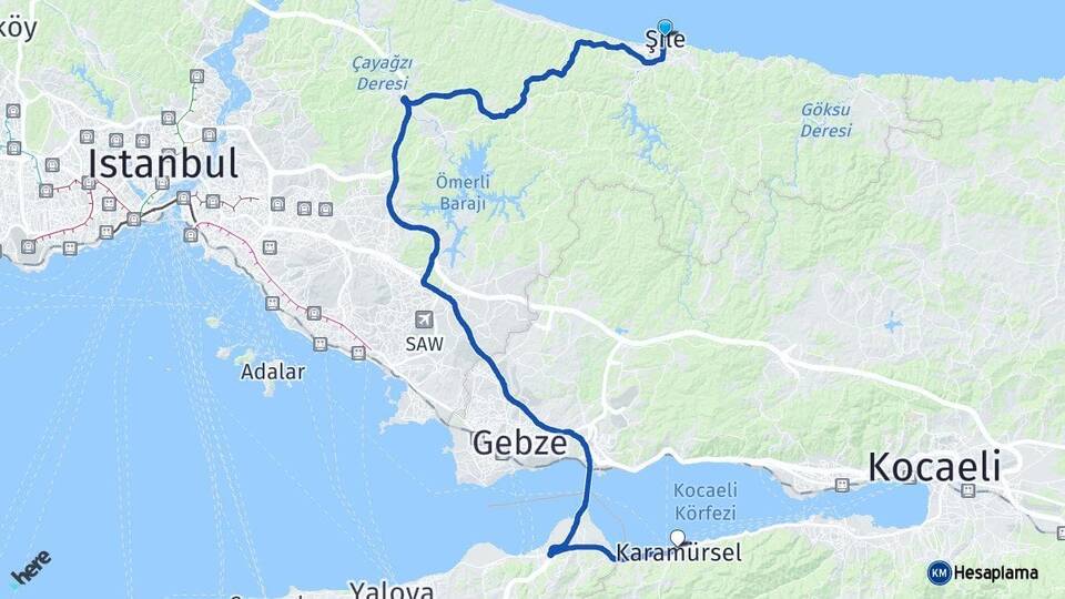 İstanbul Şile Karamürsel Kocaeli Arası Kaç Km - Yol Haritası