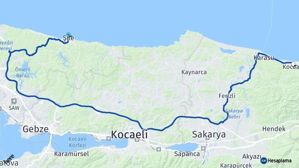 İstanbul Şile Kocaali Sakarya Arası Kaç Km - Yol Haritası
