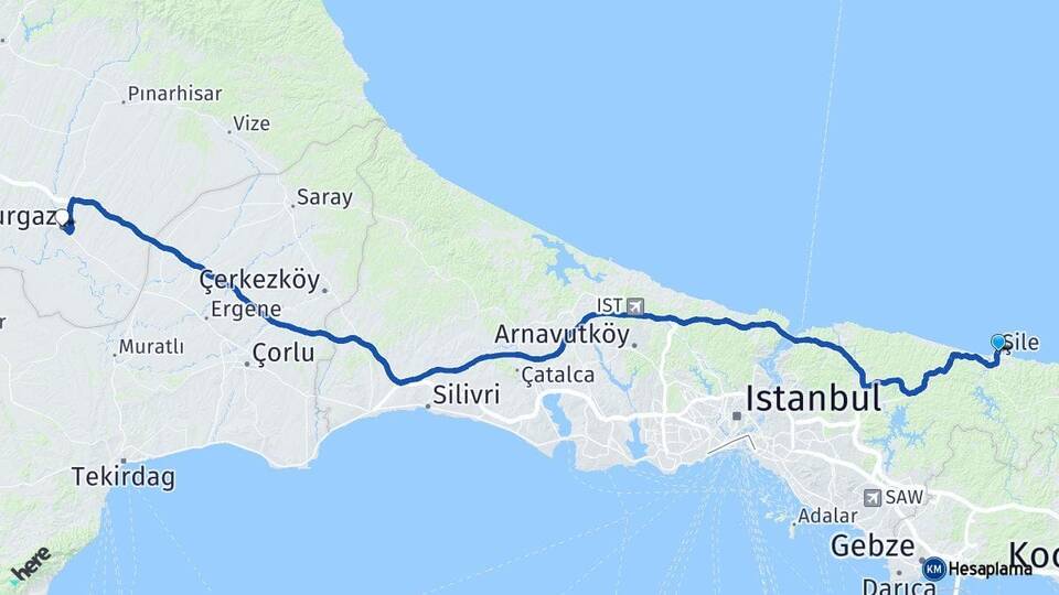 İstanbul Şile Lüleburgaz Kırklareli Arası Kaç Km - Yol Haritası