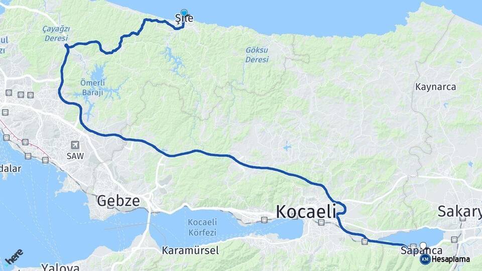 İstanbul Şile Sapanca Sakarya Arası Kaç Km - Yol Haritası