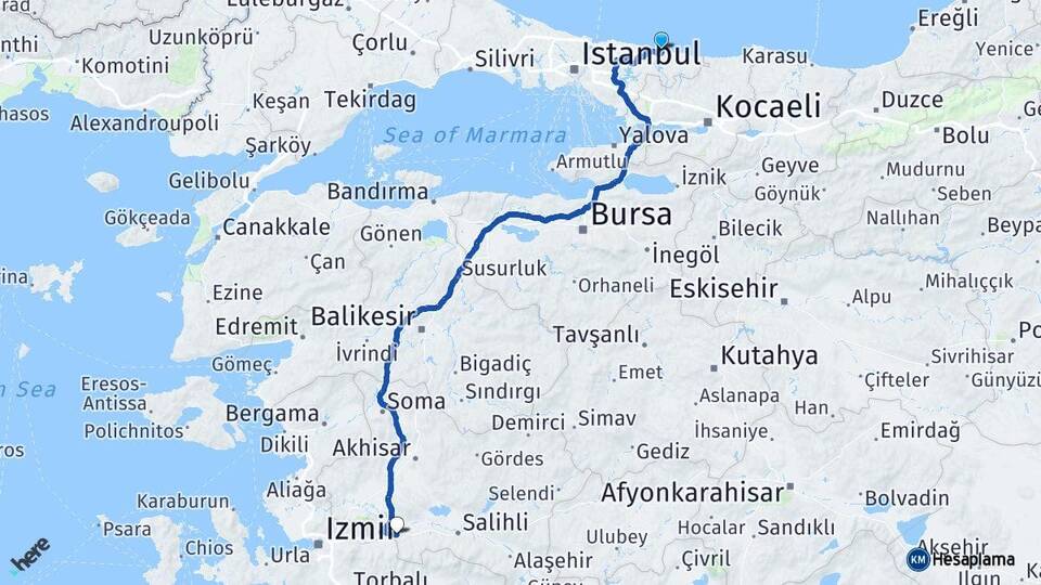 İstanbul Şile Turgutlu Manisa Arası Kaç Km - Yol Haritası