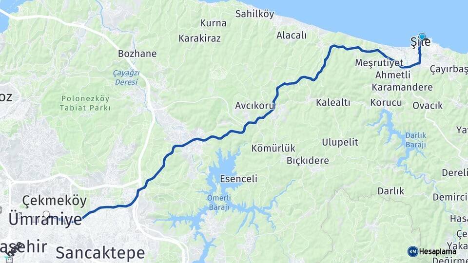 İstanbul Şile Ümraniye Arası Kaç Km - Yol Haritası