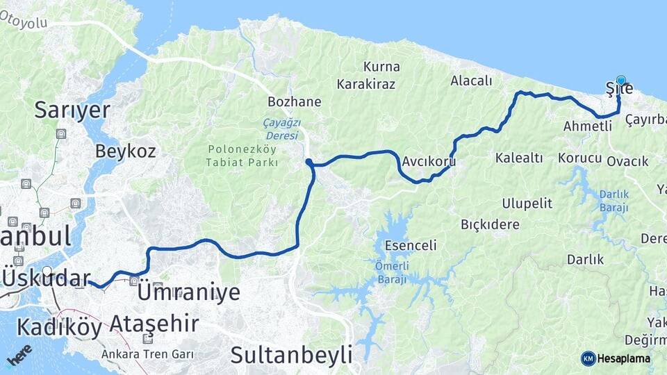 İstanbul Şile Üsküdar Arası Kaç Km - Yol Haritası