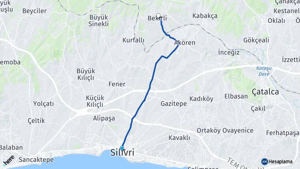 İstanbul Silivri Bekirli Silivri Arası Kaç Km - Yol Haritası