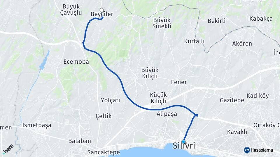 İstanbul Silivri Beyciler Silivri Arası Kaç Km - Yol Haritası