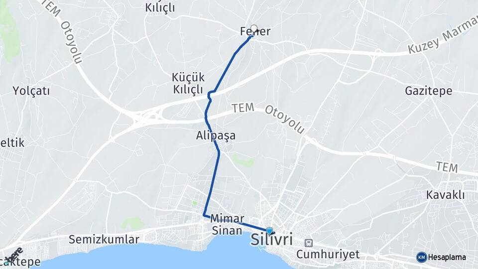 İstanbul Silivri Fener Silivri Arası Kaç Km - Yol Haritası