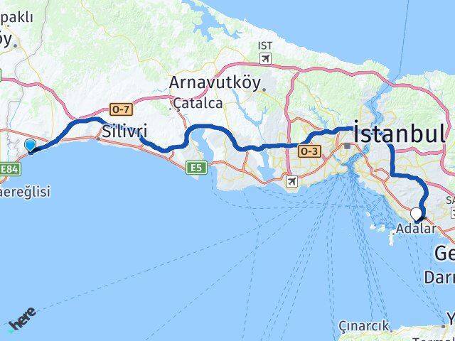 İstanbul Silivri Gümüşyaka Kartal Arası Kaç Km - Yol Haritası