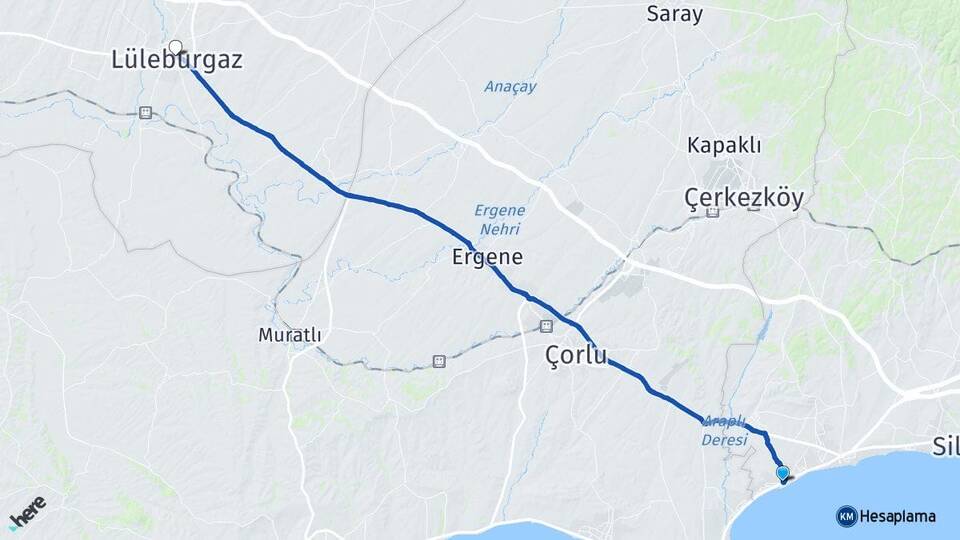 İstanbul Silivri Gümüşyaka Lüleburgaz Kırklareli Arası Kaç Km - Yol Haritası
