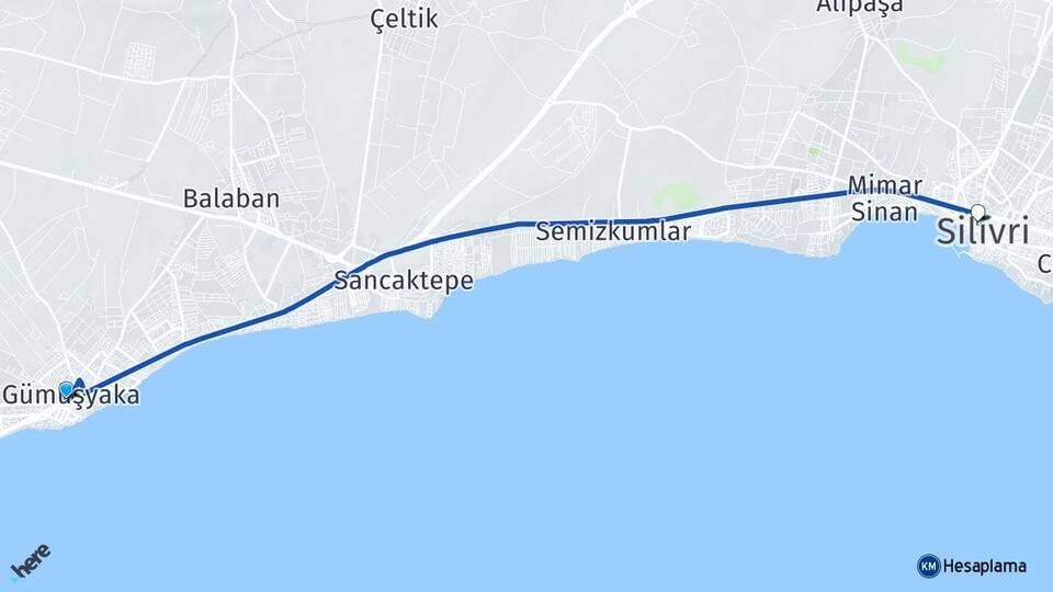 İstanbul Silivri Gümüşyaka Silivri Arası Kaç Km - Yol Haritası
