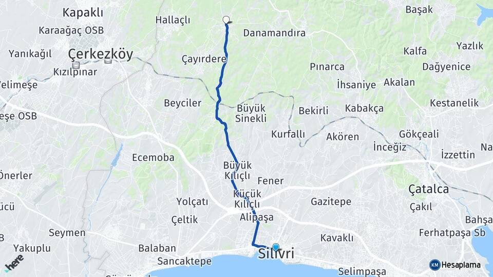 İstanbul Silivri Sayalar Silivri Arası Kaç Km - Yol Haritası