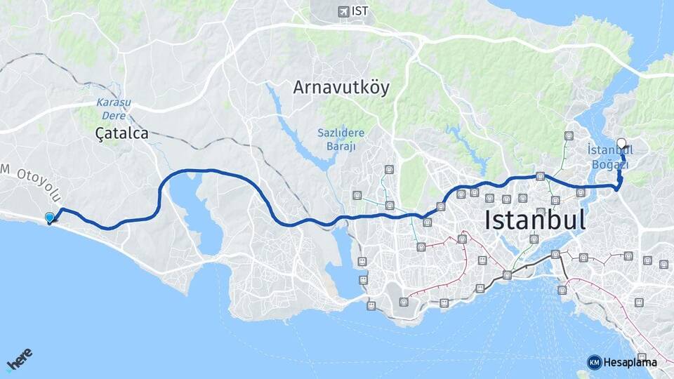 İstanbul Silivri Selimpaşa Beykoz Arası Kaç Km - Yol Haritası