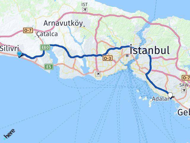 İstanbul Silivri Selimpaşa Pendik Arası Kaç Km - Yol Haritası