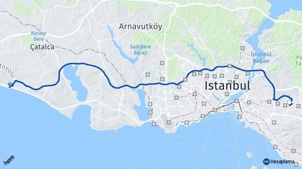 İstanbul Silivri Selimpaşa Ümraniye Arası Kaç Km - Yol Haritası
