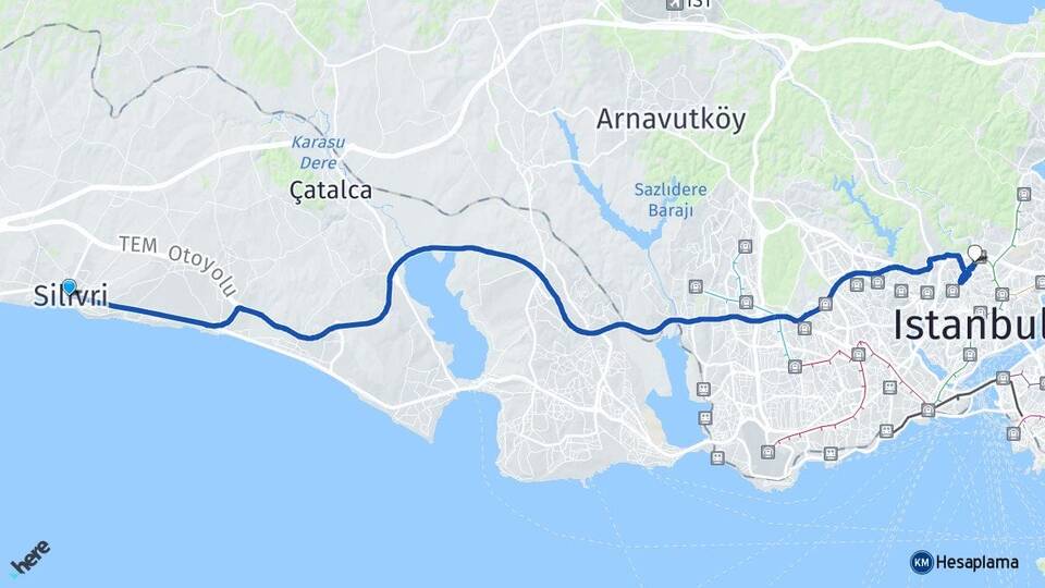 İstanbul Silivri Seyrantepe Kağıthane Arası Kaç Km - Yol Haritası