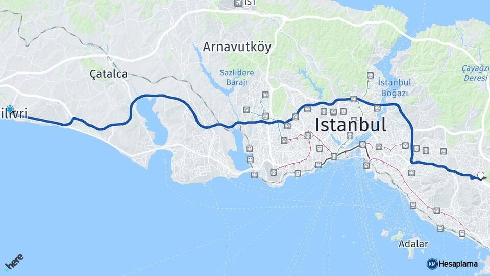 İstanbul Silivri Sultanbeyli Arası Kaç Km - Yol Haritası