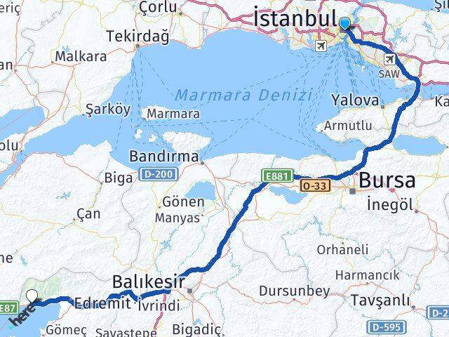 İstanbul Şişli Altınoluk Edremit Balıkesir Arası Kaç Km - Yol Haritası