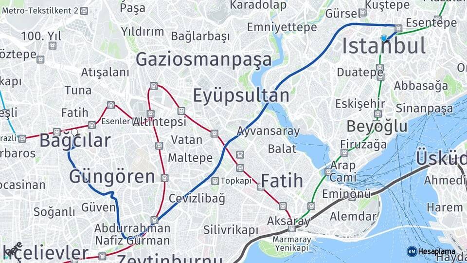 İstanbul Şişli Bağcılar Arası Kaç Km - Yol Haritası