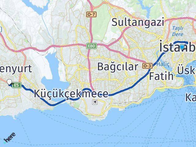 İstanbul Şişli Bomonti Beylikdüzü Arası Kaç Km - Yol Haritası