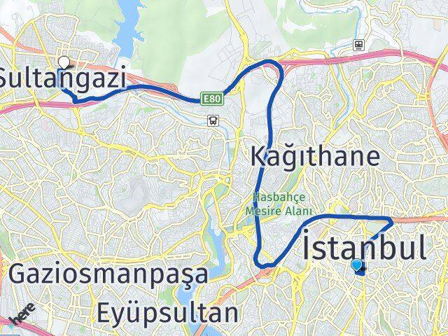 İstanbul Şişli Bomonti Sultangazi Arası Kaç Km - Yol Haritası