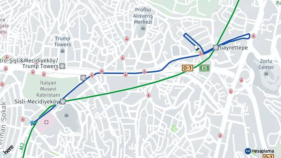 İstanbul Şişli Esentepe Şişli Arası Kaç Km - Yol Haritası