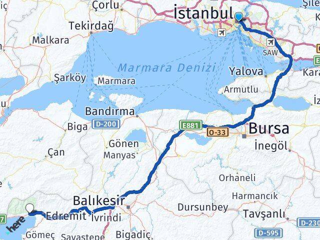 İstanbul Şişli Güre Edremit Balıkesir Arası Kaç Km - Yol Haritası