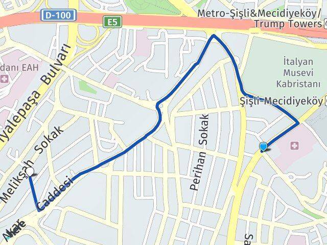 İstanbul Şişli Halide Edip Adıvar Şişli Arası Kaç Km - Yol Haritası
