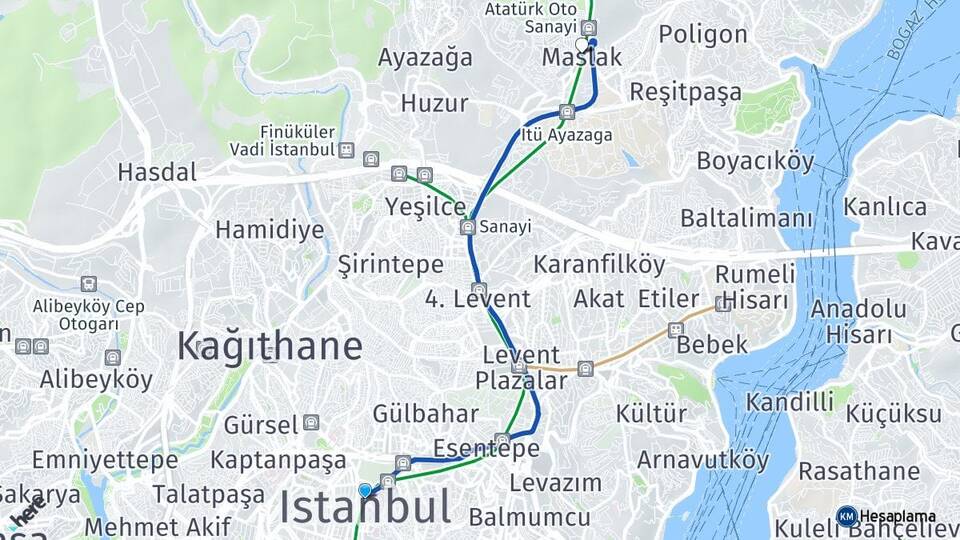 İstanbul Şişli Maslak Sarıyer Arası Kaç Km - Yol Haritası