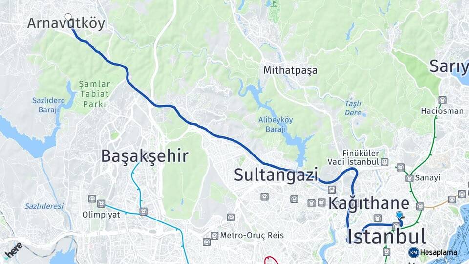 İstanbul Şişli Mecidiyeköy Arnavutköy Arası Kaç Km - Yol Haritası